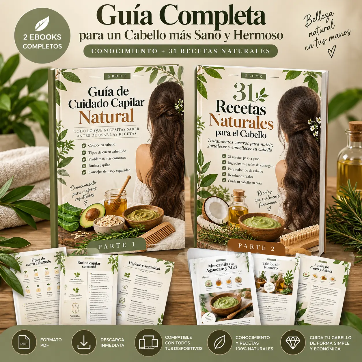 Guía de Cuidado Capilar Natural y 31 Recetas Naturales para el Cabello